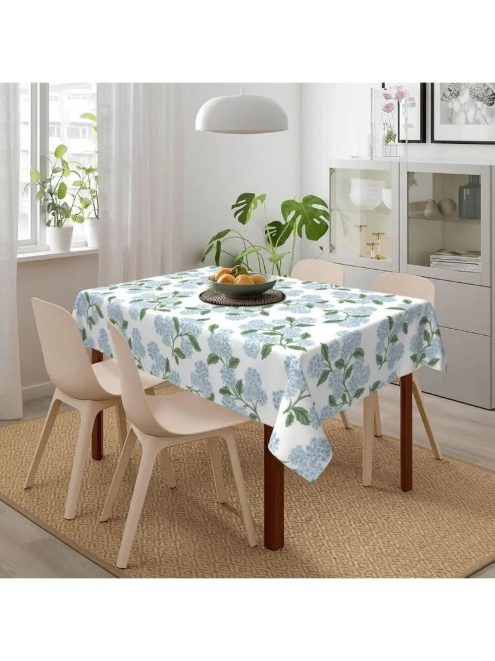 Vintage Floral Tablecloth 60x84” - Blue Hydrangea Design for Summer Dining